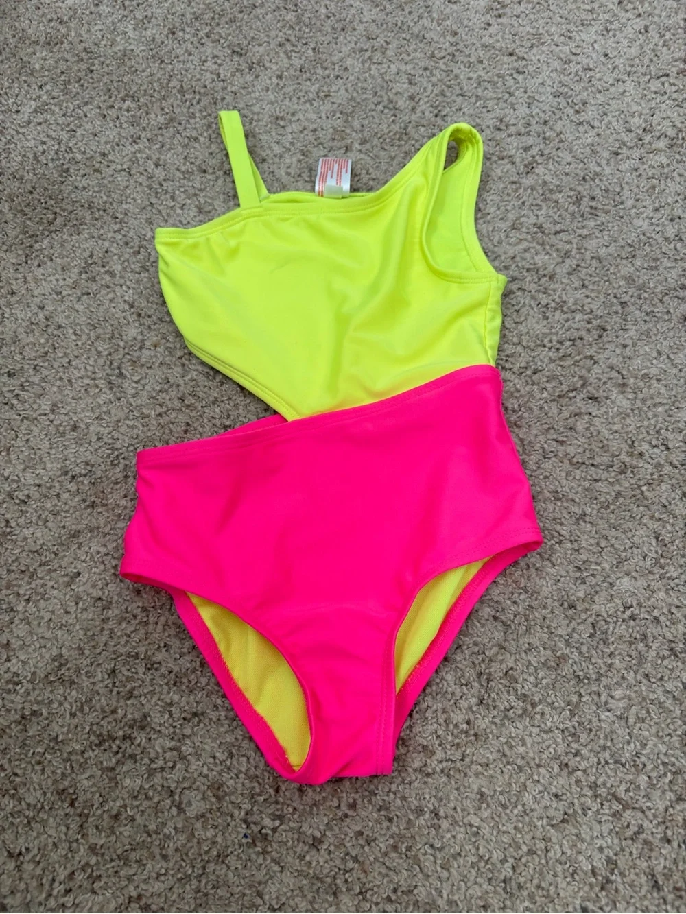 Cat and Jack Toddler Girls Swimsuit One Piece 4T Neon Pink Yellow Cut Out